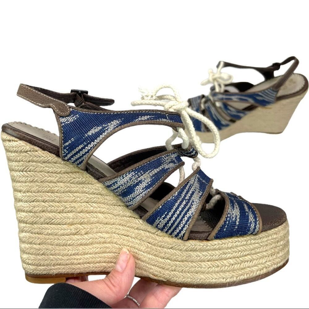 Rafe New York Espadrille Wedges Platform Sandals Blue Tribal Print Size 7